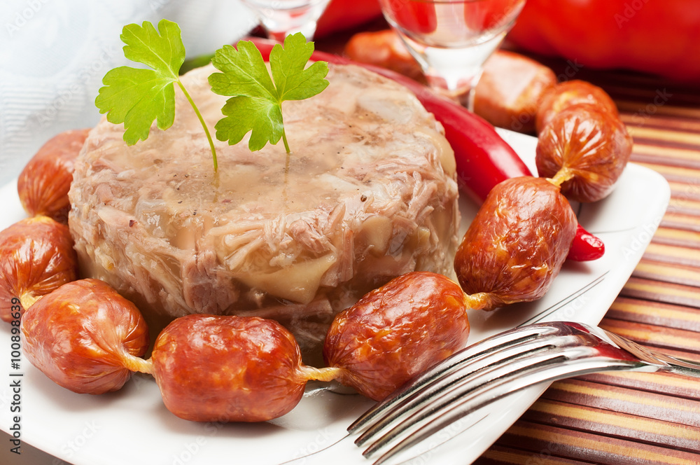 Traditional Russian food. Aspic meat jelly Traditional Russian food. Aspic meat jelly