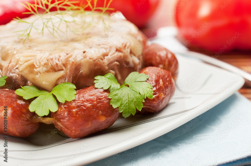 Traditional Russian food. Aspic meat jelly Traditional Russian food. Aspic meat jelly