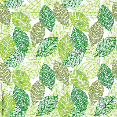 Colorful green seamless leafs background