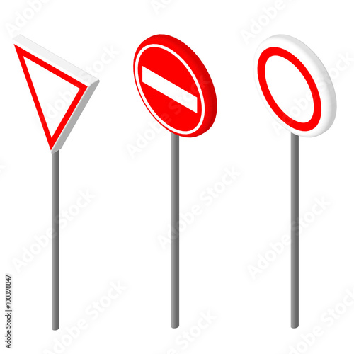 Isometric icons various road sign. European and american style design. Vector illustration eps 10.