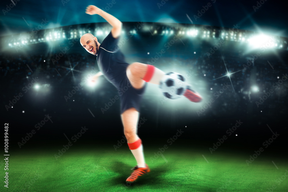 Professional soccer player in the game shoot the ball