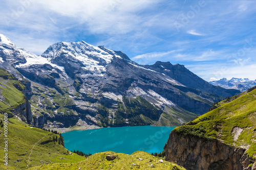 Panorama view of Oeschinensee (Oeschinen lake) on bernese oberla