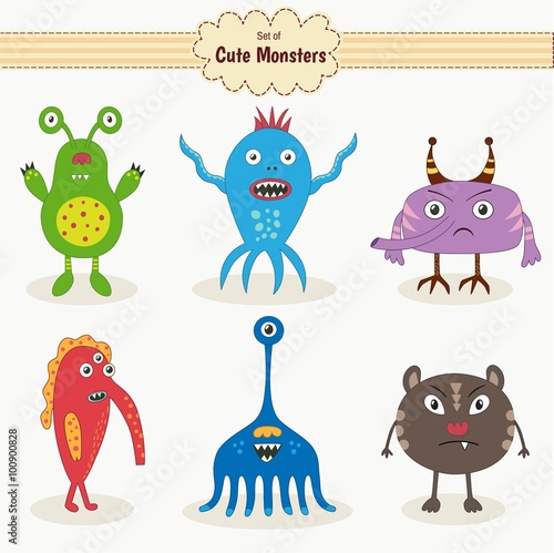 Set of cute monsters. Vector illustration