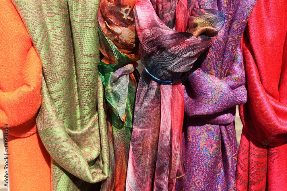 Colorful shawls at street market in Mostar , Bosnia and Herzegovina