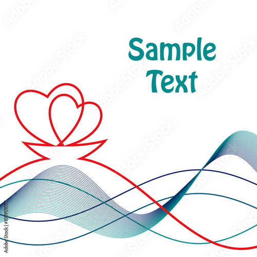 Valentine's day or wedding ornament. 
Two hearts in a boat over waves, made of strokes only, white background.