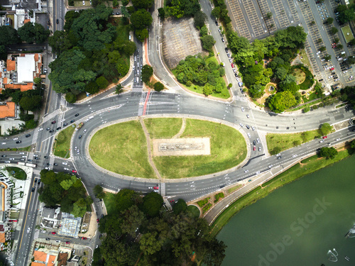 Top View of Bandeiras Monument in Ibirapuera Park, Sao Paulo, Brazil