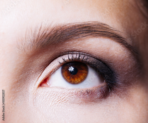 Beautiful woman's brown eye close up