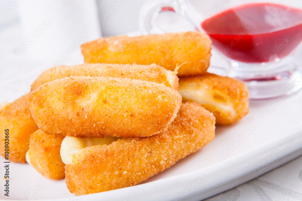 Fried cheese sticks with sauce Fried cheese sticks with sauce