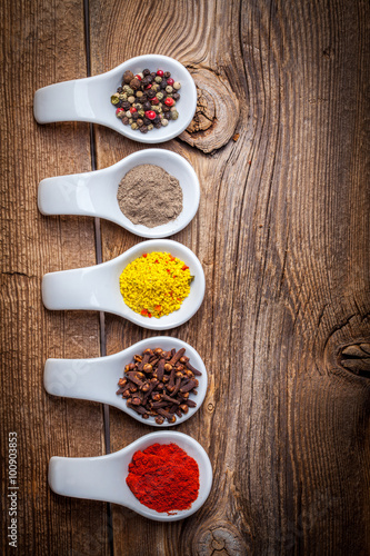 Dry spices in spoon.