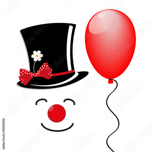 Fröhlicher Clown mit Zylinderhut und Luftballon