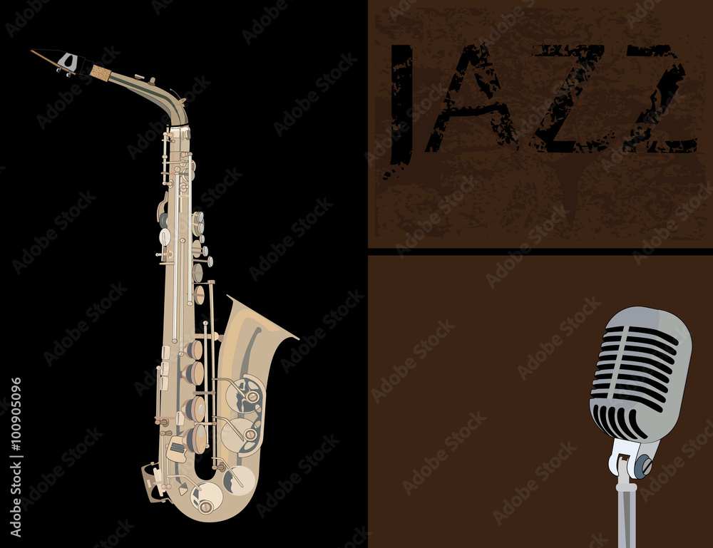 Naklejka premium copper saxophone and microphone