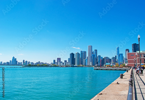Chicago, Illinois: skyline dal Navy Pier, auditorium, molo, 23 settembre 2014