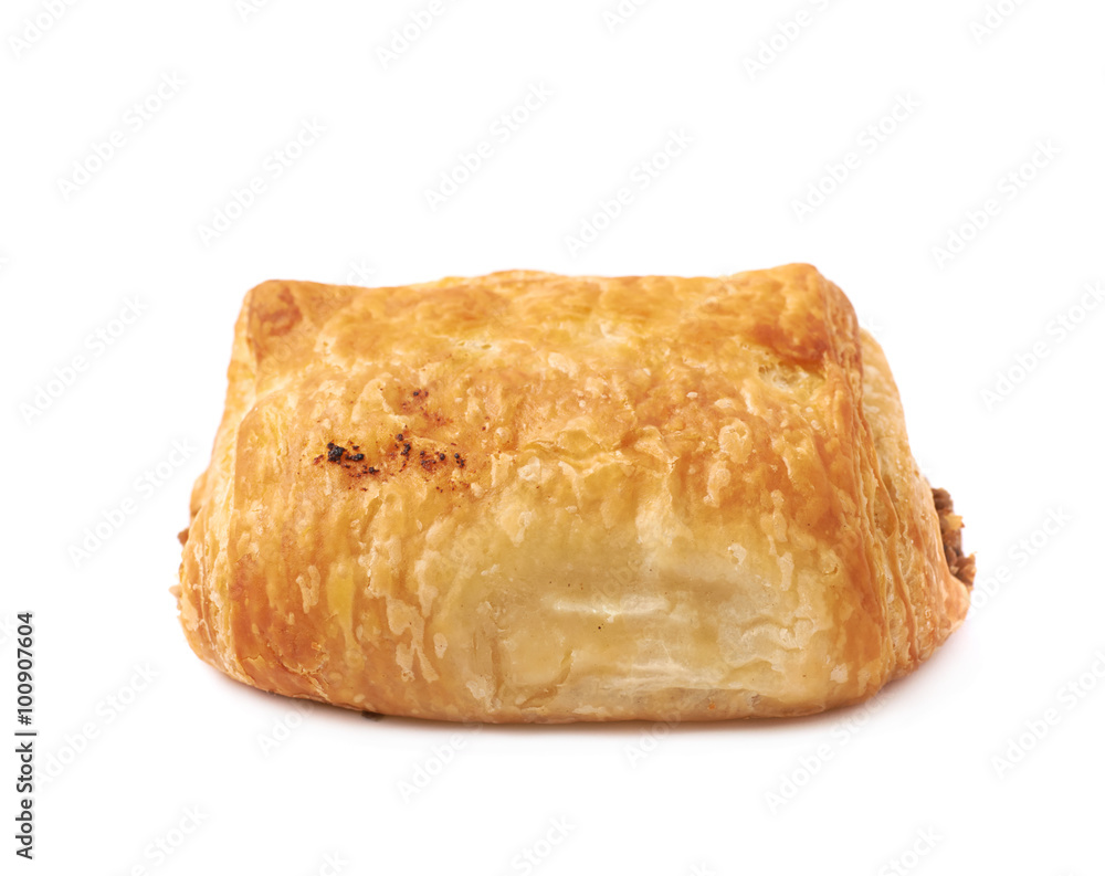 Meat filled pastry bun isolated Meat filled pastry bun isolated