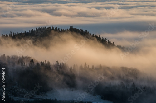 Carpathian mountains in the clouds  seen from Wysoka mountain in Pieniny  Poland
