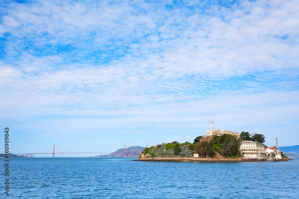 Golden Gate bridge and Alcatraz from SF bay Golden Gate bridge and Alcatraz from SF bay