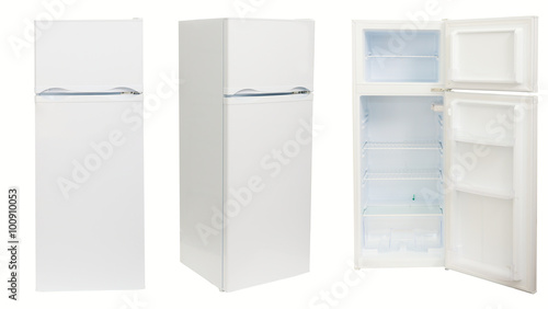 Fridge in three positions, isolated.