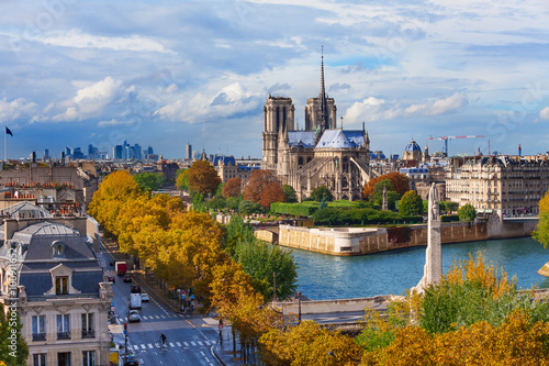 Sienna river and Notre dame cathedral in Paris 