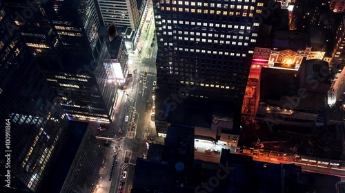 Midtown Manhattan Intersection at in night in time-lapse
