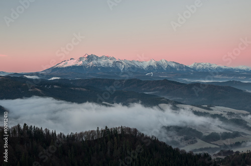 Tatra Mountains from Wysoka in Pieniny mountains, autumn morning © tomeyk