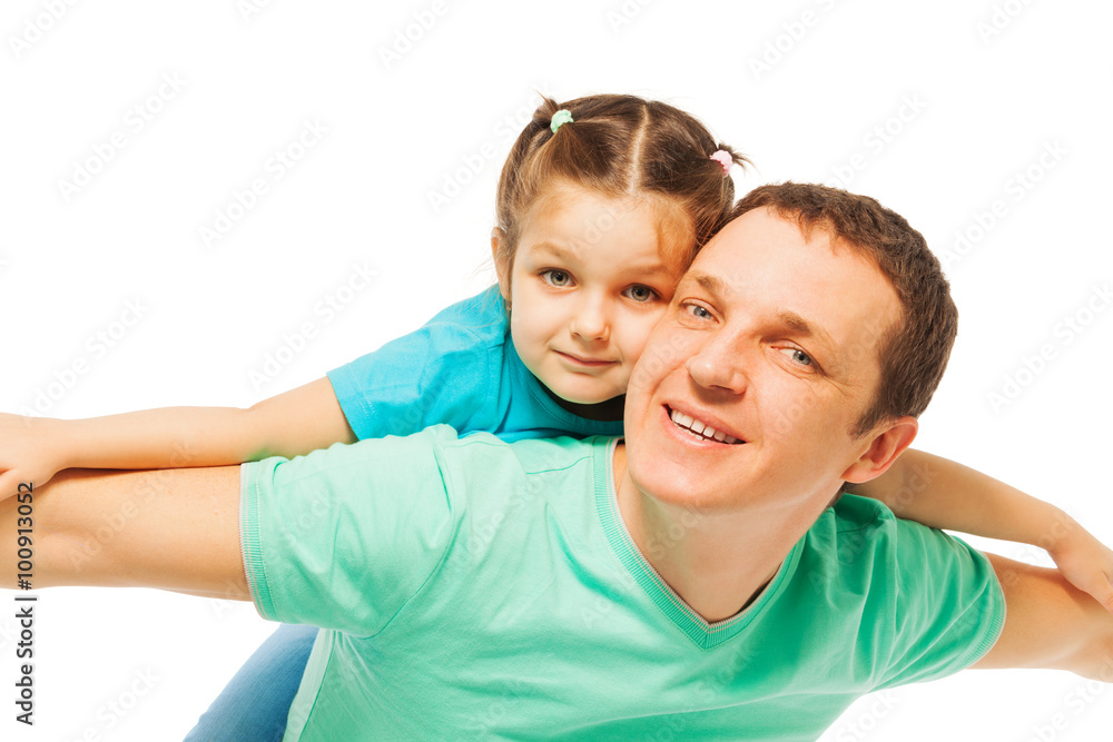 Little pretty girl with her smiling father Little pretty girl with her smiling father