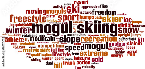 Mogul skiing word cloud concept. Vector illustration