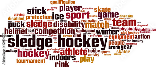 Sledge hockey word cloud concept. Vector illustration
