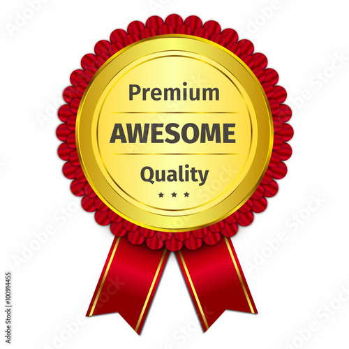 awesome 3d gold badge with red ribbon