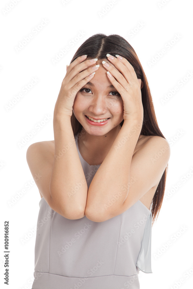 Happy beautiful young Asian woman laughing Happy beautiful young Asian woman laughing