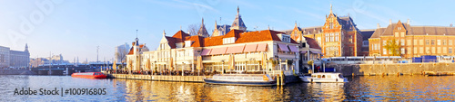 Photography City scenic from Amsterdam in Netherlands with the central stati