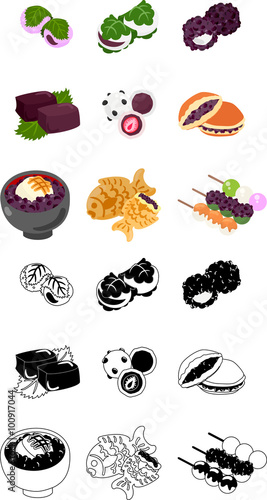 The icons of various Japanese sweets