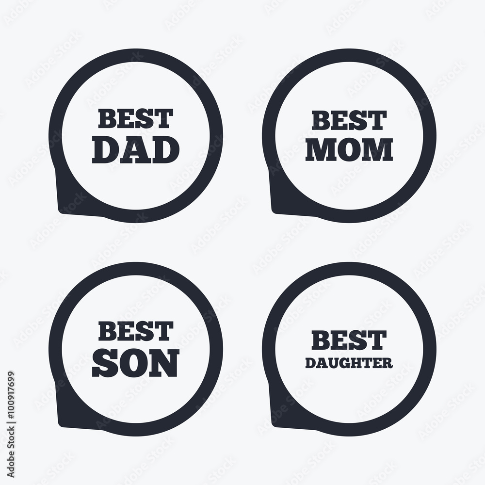 Best mom and dad, son, daughter icons. Best mom and dad, son, daughter icons.