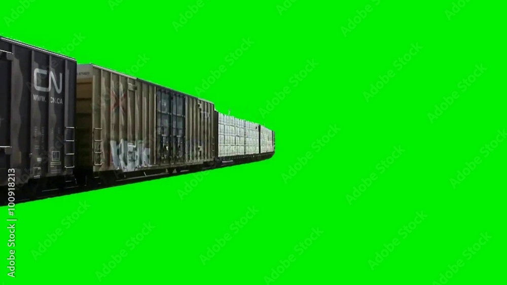 Cargo Train Green Screen / This 1080p Effect of a train (center screen) moving towards camera (left center) created from live action footage.