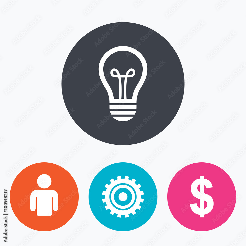 Business signs. Human and lamp bulb idea icons. Business signs. Human and lamp bulb idea icons.