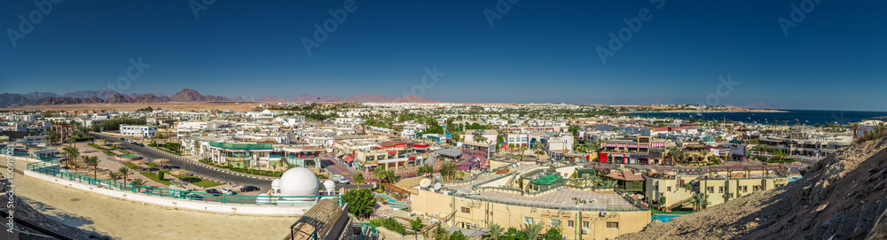 Panorama of white city and the blue sea, Egypt.