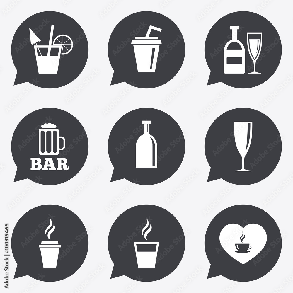 Beer, coffee and tea icons. Alcohol drinks.