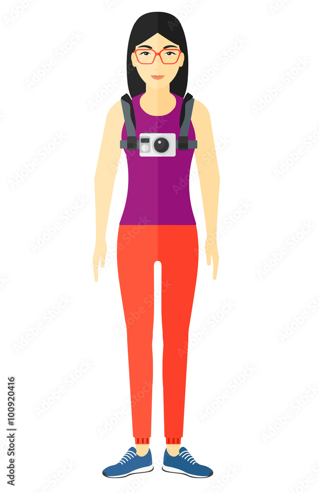 Fototapeta premium Woman with camera on chest.