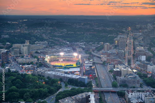 Photography Boston aerial view at sunset