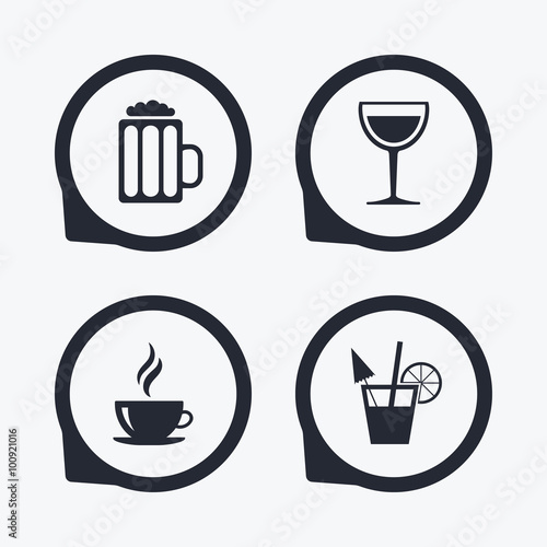 Drinks signs. Coffee cup  glass of beer icons.