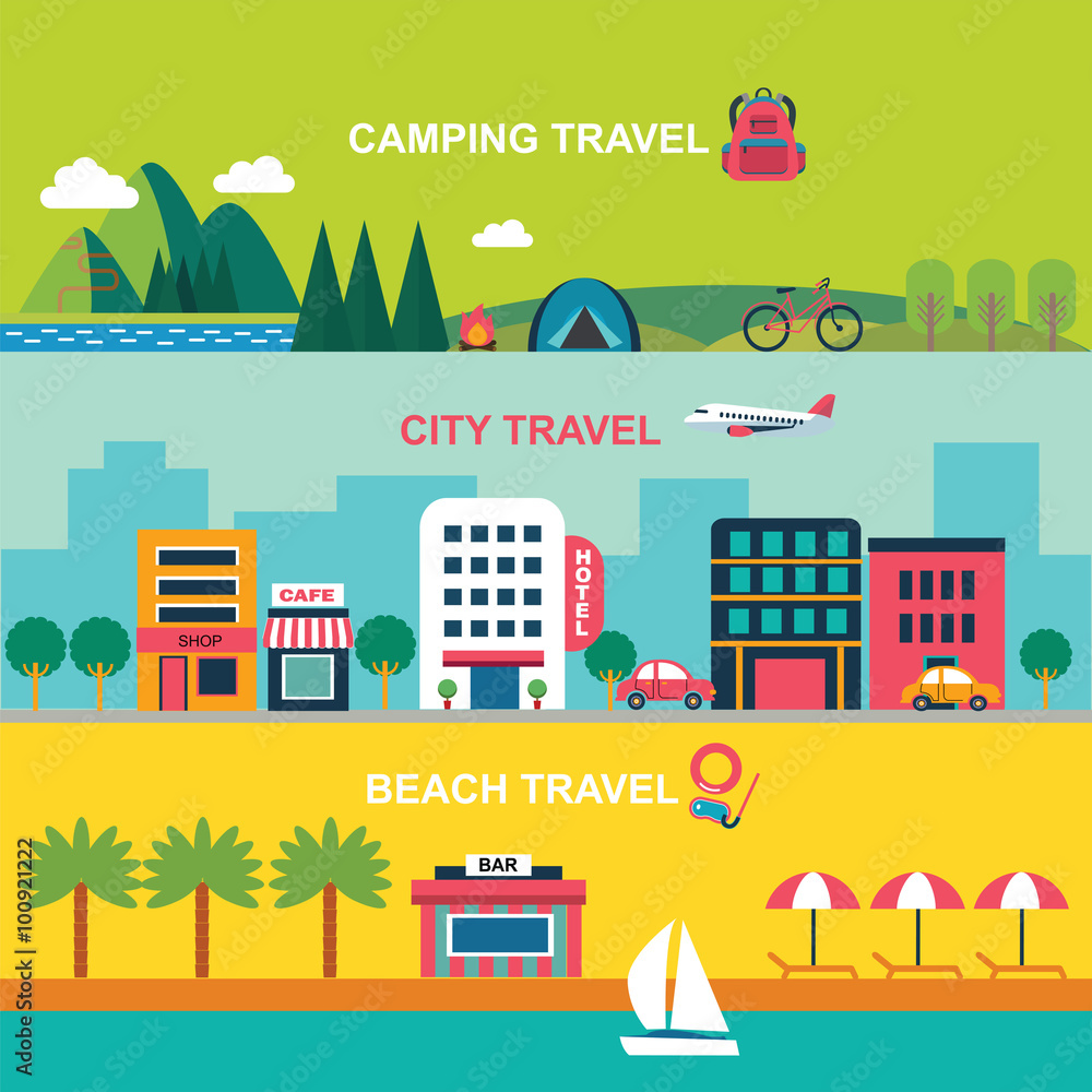 color flat  style vector illustration for summer travel