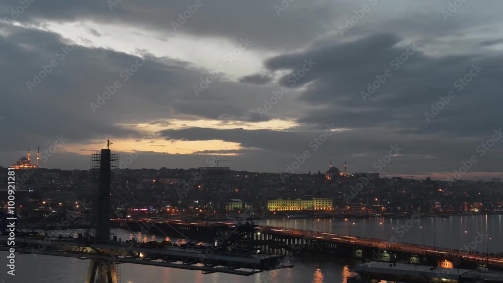 time lapse of turkey Istanbul city, bridge in construction and traffic in sunset in background time lapse of turkey Istanbul city, bridge in construction and traffic in sunset in background