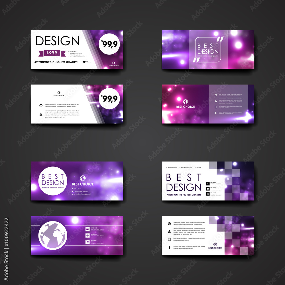 Set of modern design banner template in neon molecule structure style