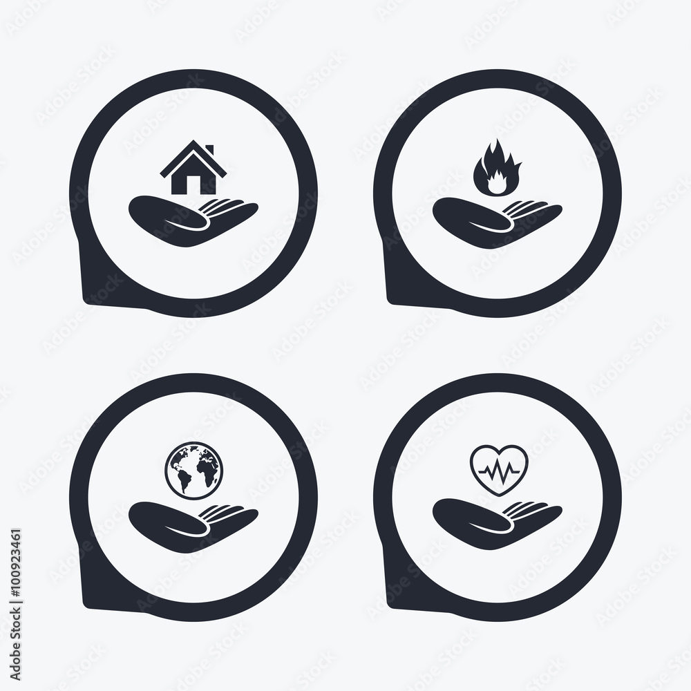 Helping hands icons. Protection and insurance. Helping hands icons. Protection and insurance.