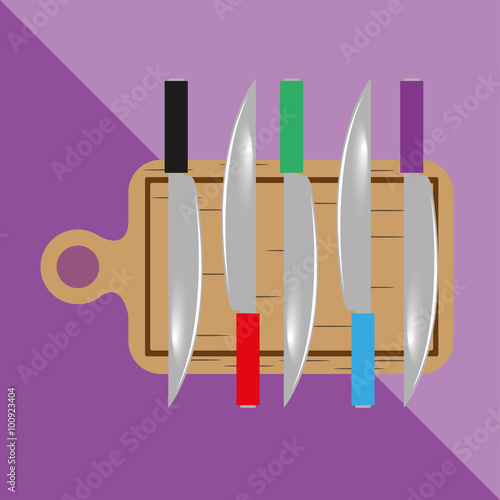 Cutting boards and knives. Kitchen utensils and equipment. Vector icon.