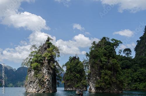 Island water in Ratchaprapha Dam at Khao Sok National Park, Sura