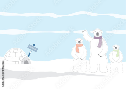 Family polar bear and igloo,Vector illustrations
