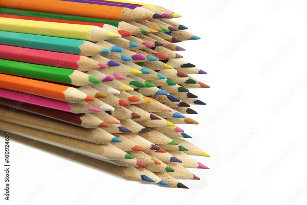 Large Group Of Colored Pencil Isolated On White Large Group Of Colored Pencil Isolated On White