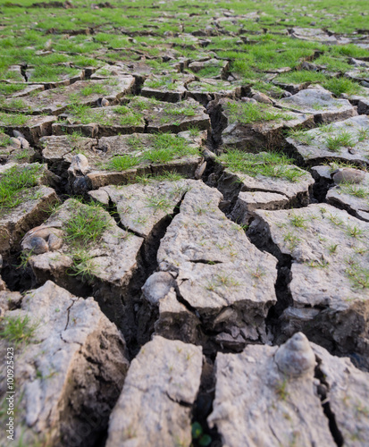 land with dry cracked mud ground