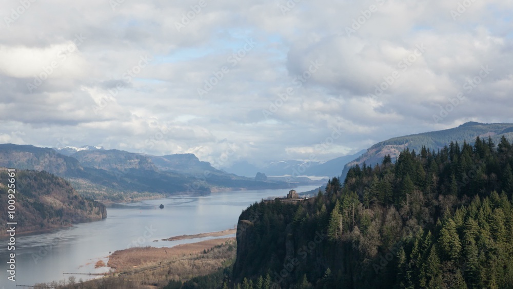 Ultra High Definition 4k Time Lapse Movie of Thick White Moving Clouds Over Columbia River Gorge with view of Crown Point and Beacon Rock from Women's Forum State Scenic Viewpoint Ultra High Definition 4k Time Lapse Movie of Thick White Moving Clouds Over Columbia River Gorge with view of Crown Point and Beacon Rock from Women's Forum State Scenic Viewpoint