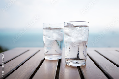 Glass of water on a table in a restaurant