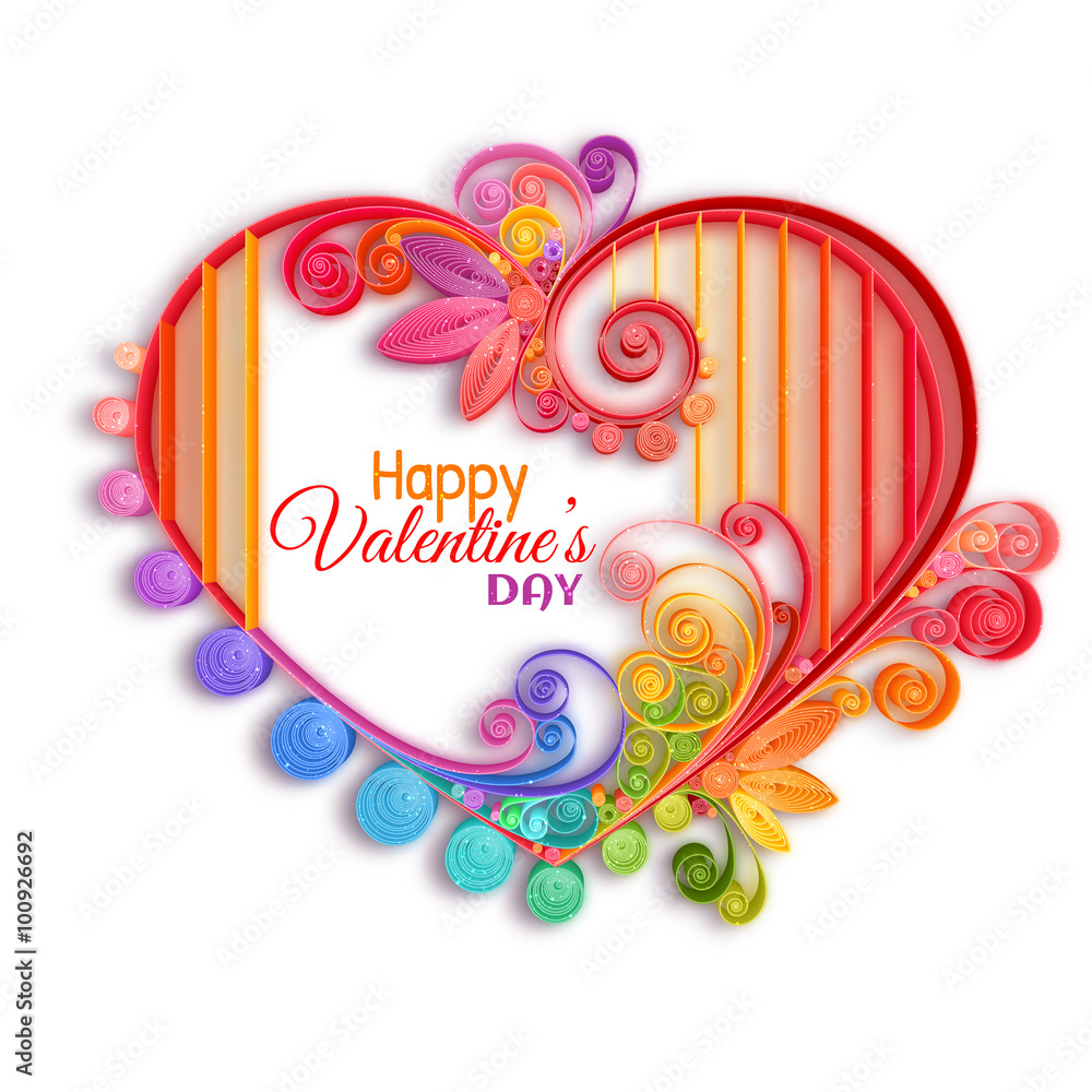 Quilling paper heart. Happy valentine day. Vector illustration